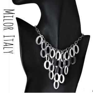 Milor Italy 925 Sterling Silver Multi Discs Cascading Bib Dangle Drop Necklace